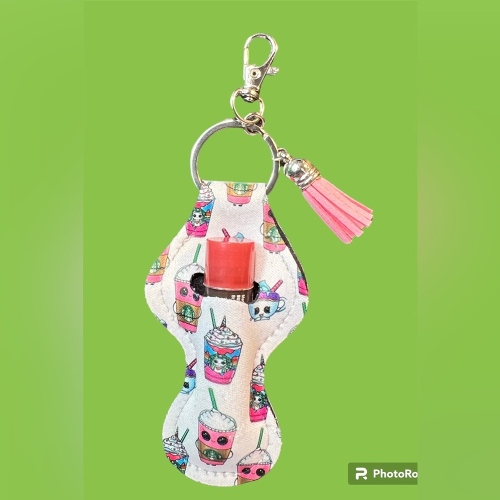 Coffee And Frappes Chapstick Lipstick Holder Keychain